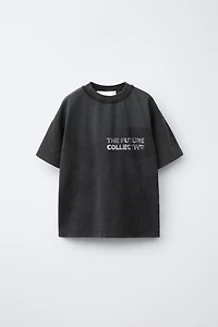WASHED EFFECT T-SHIRT WITH TEXT