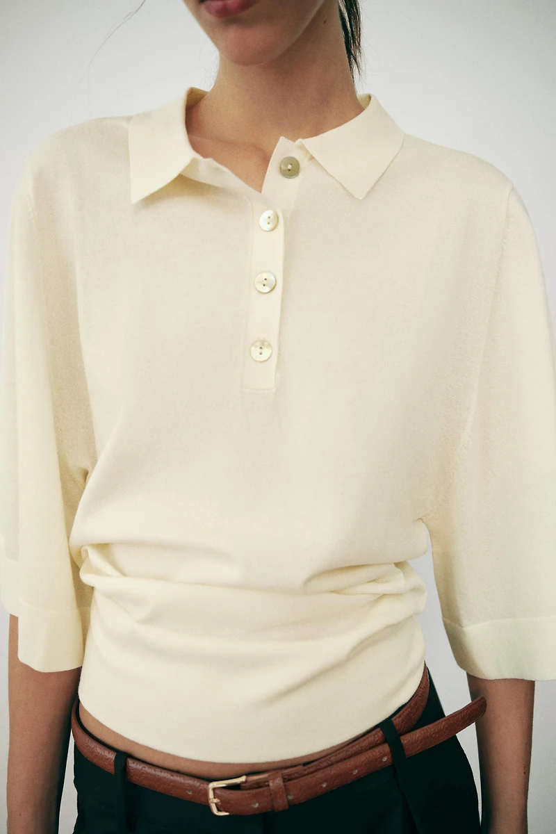 POLO EN MAILLE À MANCHES TROIS-QUARTS