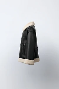 DOUBLE FACED FAUX LEATHER SHEARLING JACKET