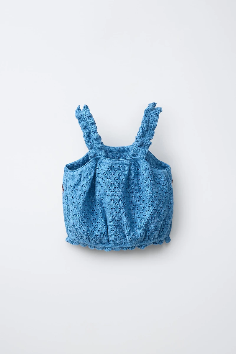 COTTON LINEN KNIT TOP WITH EMBROIDERY AND RUFFLES