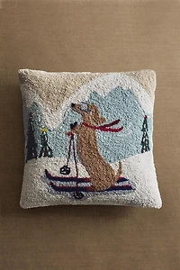HOUSSE DE COUSSIN LAINE CHIEN SKI NOËL