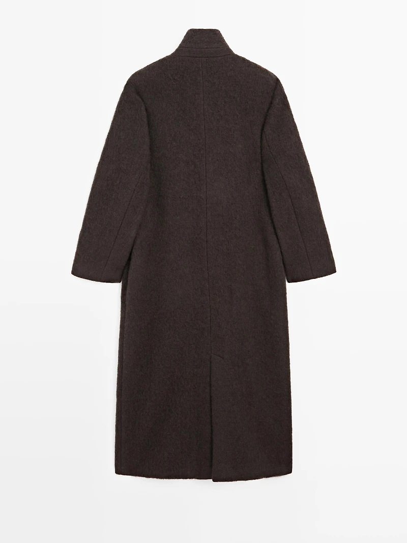 Long double-breasted coat with brushed finish
