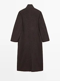 Long double-breasted coat with brushed finish