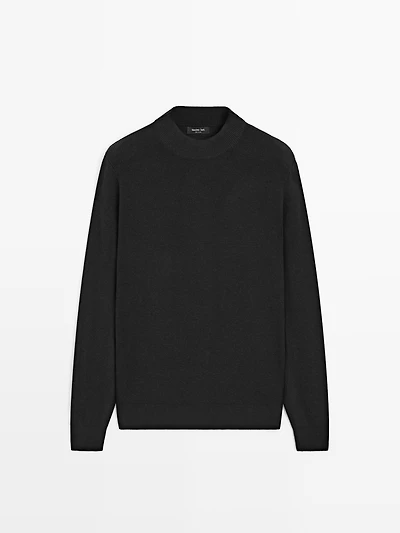 Cotton blend knit sweater with mock turtleneck