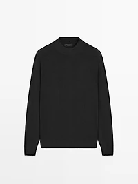 Cotton blend knit sweater with mock turtleneck