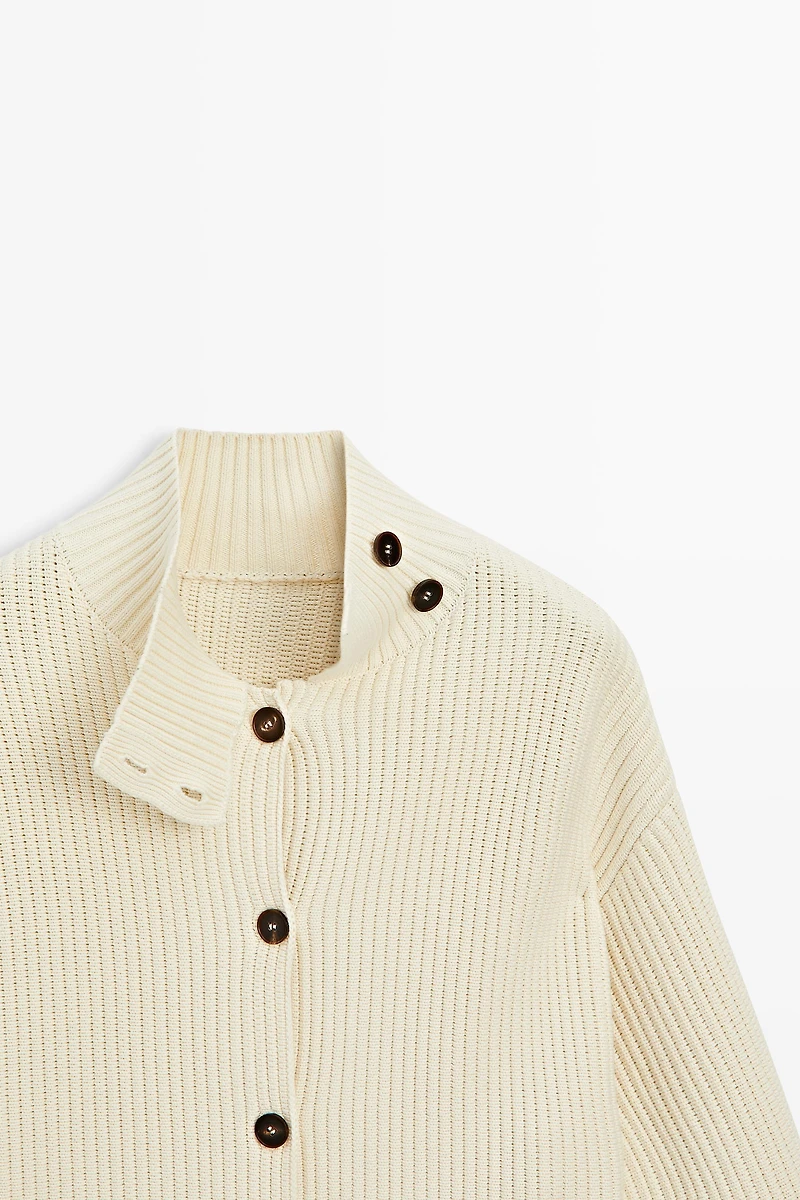 100% cotton turtleneck knit cardigan