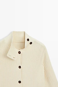 100% cotton turtleneck knit cardigan