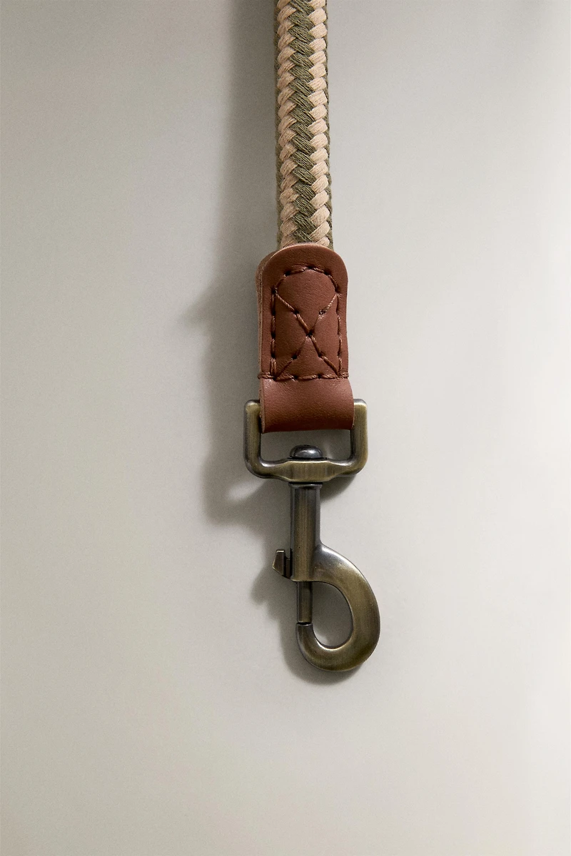 ROPE AND LEATHER DOG LEAD