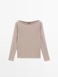 Boat neck T-shirt with metallic finish