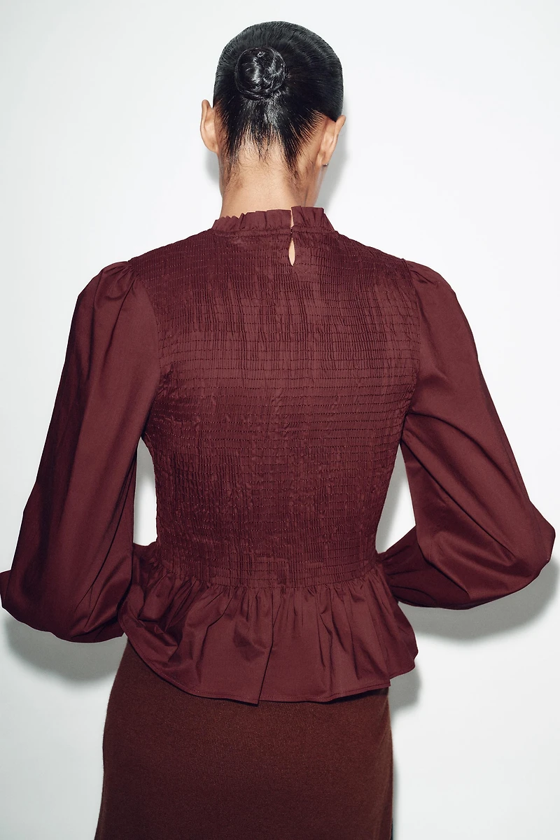 SMOCKED STRIPED SHIRT