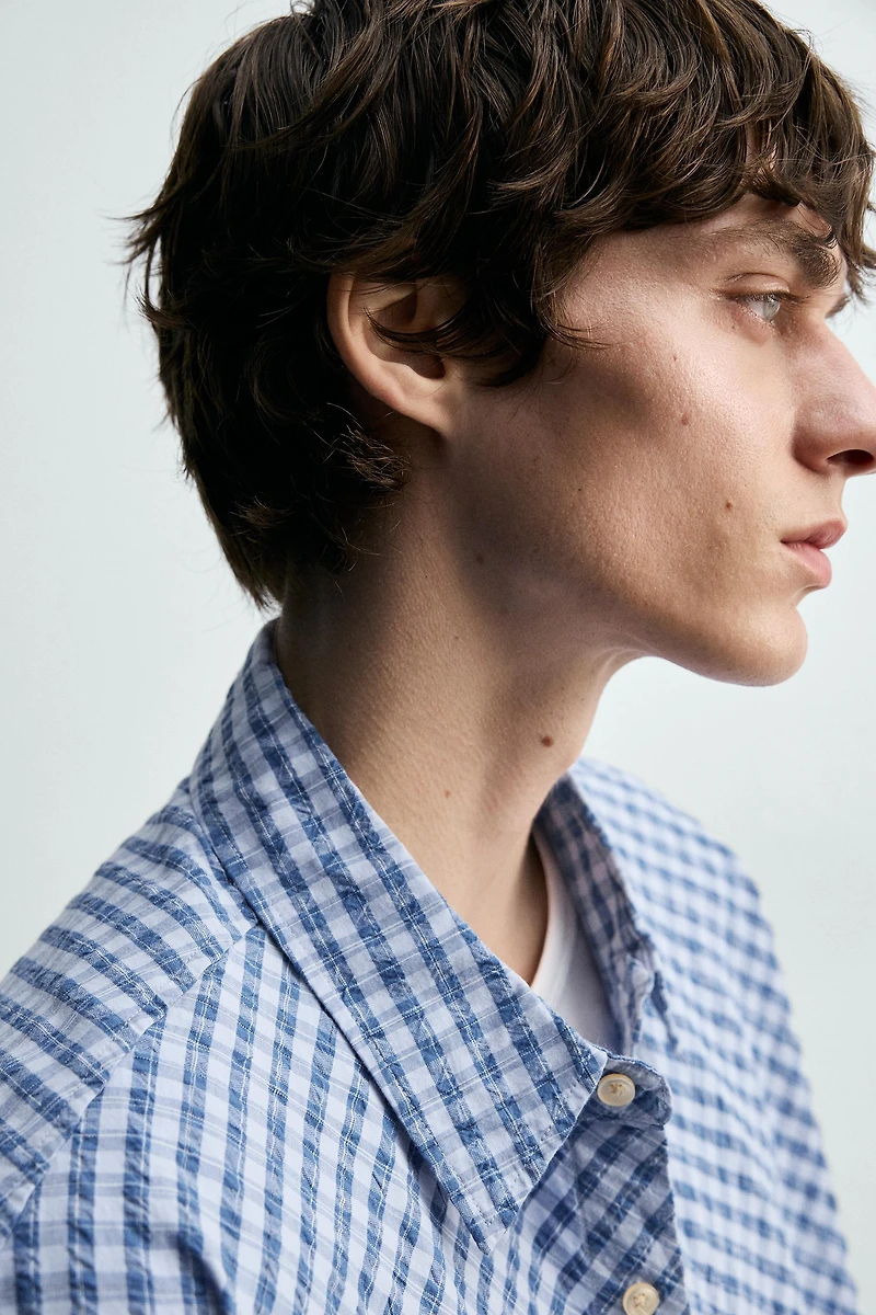 RELAXED FIT TEXTURED PLAID SHIRT