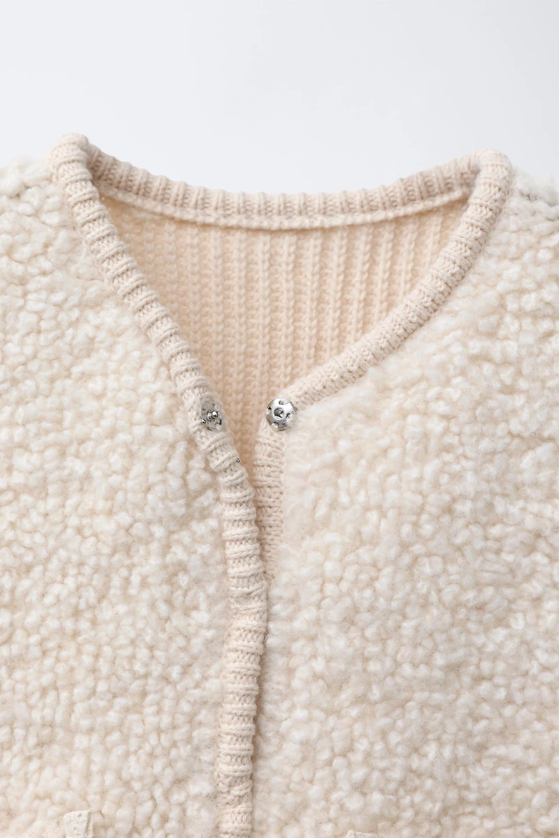EMBROIDERED FLORAL SHERPA KNIT VEST