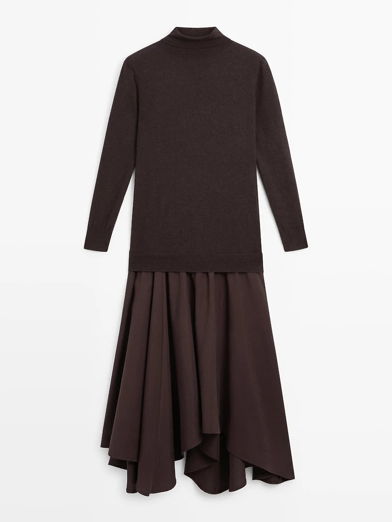Wool blend knit dress with contrast detail