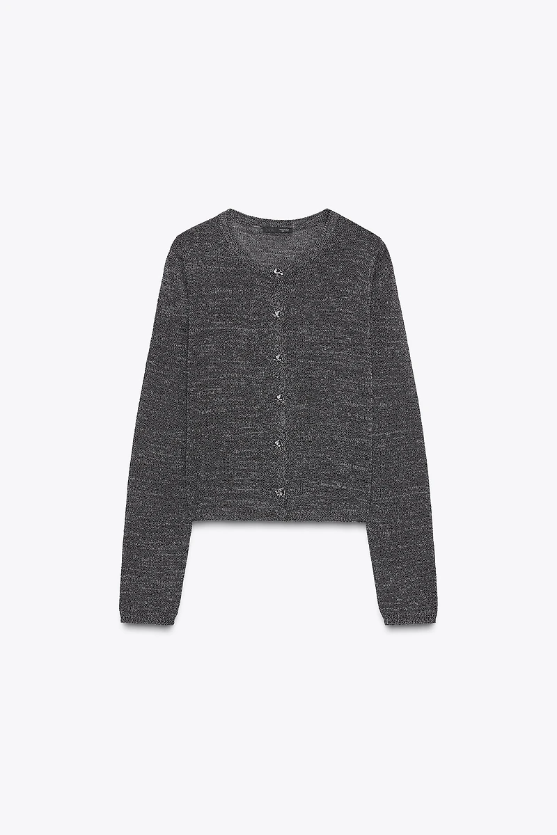 METALLIC THREAD BUTTON CARDIGAN