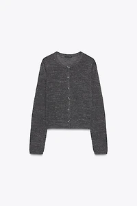 METALLIC THREAD BUTTON CARDIGAN
