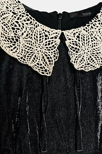 VELVET CROCHET BOW SHIRT