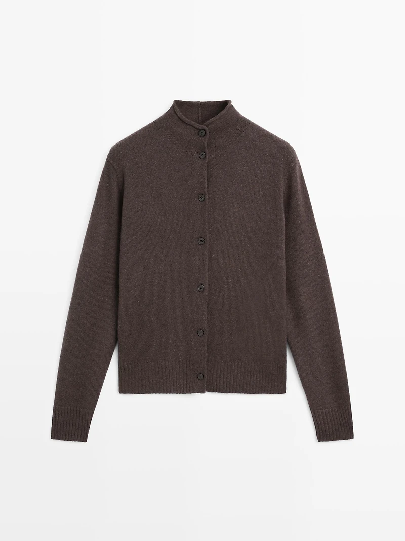 Wool high neck knit cardigan