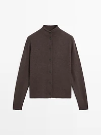 Wool high neck knit cardigan