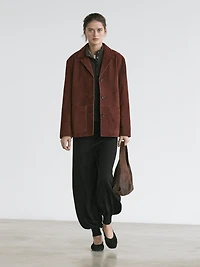Blazer à revers en cuir nubuck