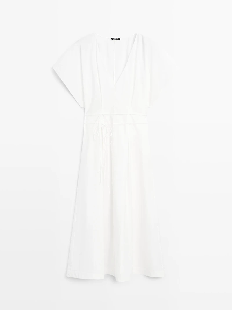 Poplin flounce midi dress