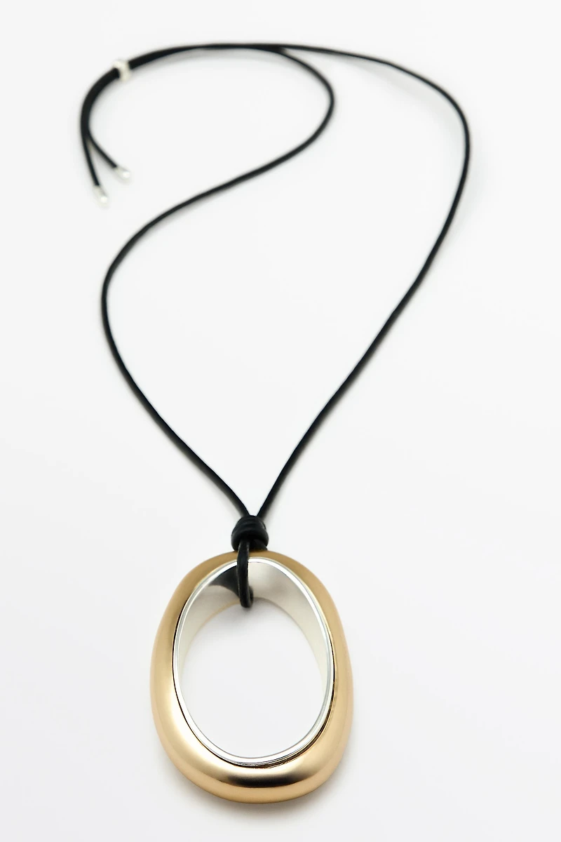 Leather cord necklace with oval pendant