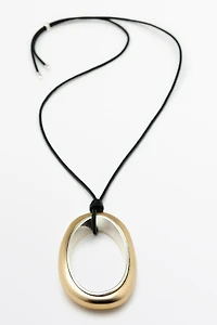 Leather cord necklace with oval pendant
