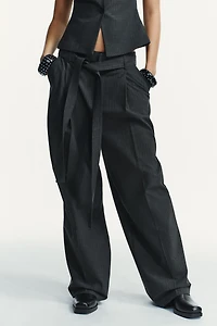 PINSTRIPE BELTED PANTS