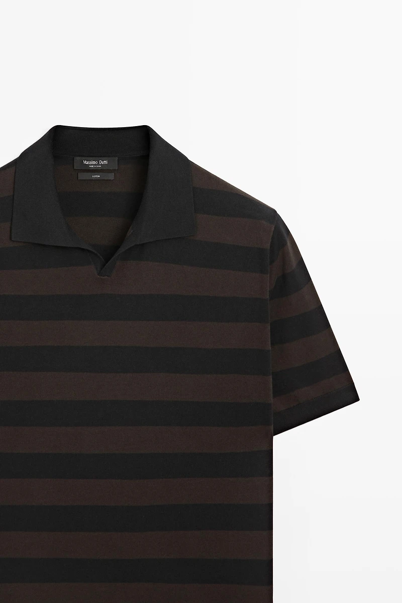 100% cotton striped knit polo shirt