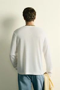 T-SHIRT À COL TUNISIEN EN CHANVRE ET VISCOSE