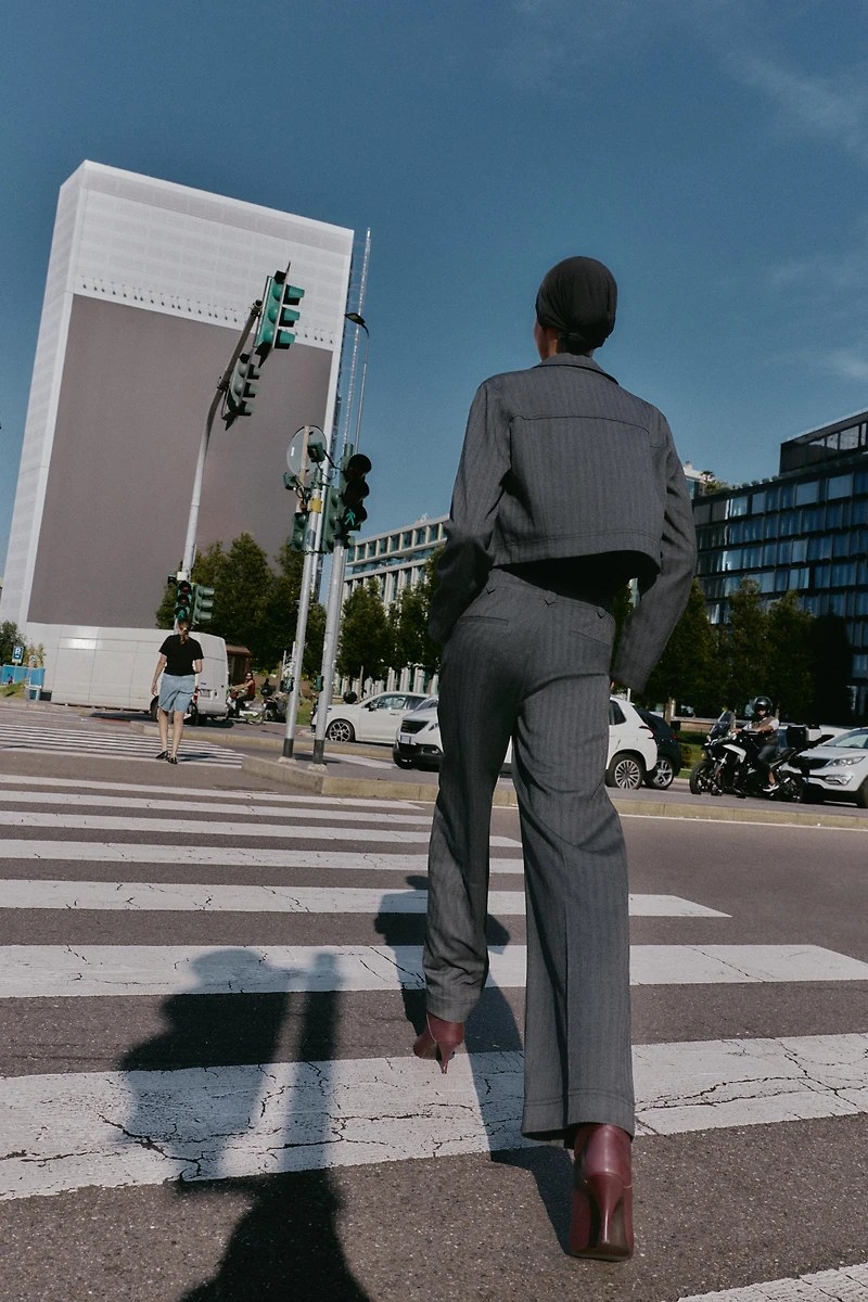 HERRINGBONE STRAIGHT LEG PANTS
