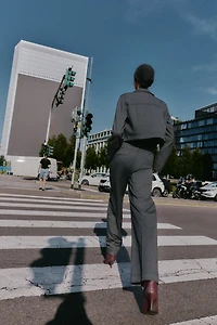 HERRINGBONE STRAIGHT LEG PANTS