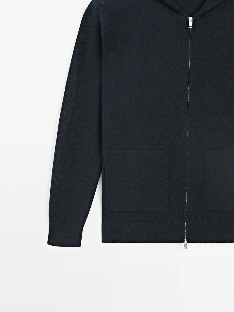 Zip-up knit cardigan with hood