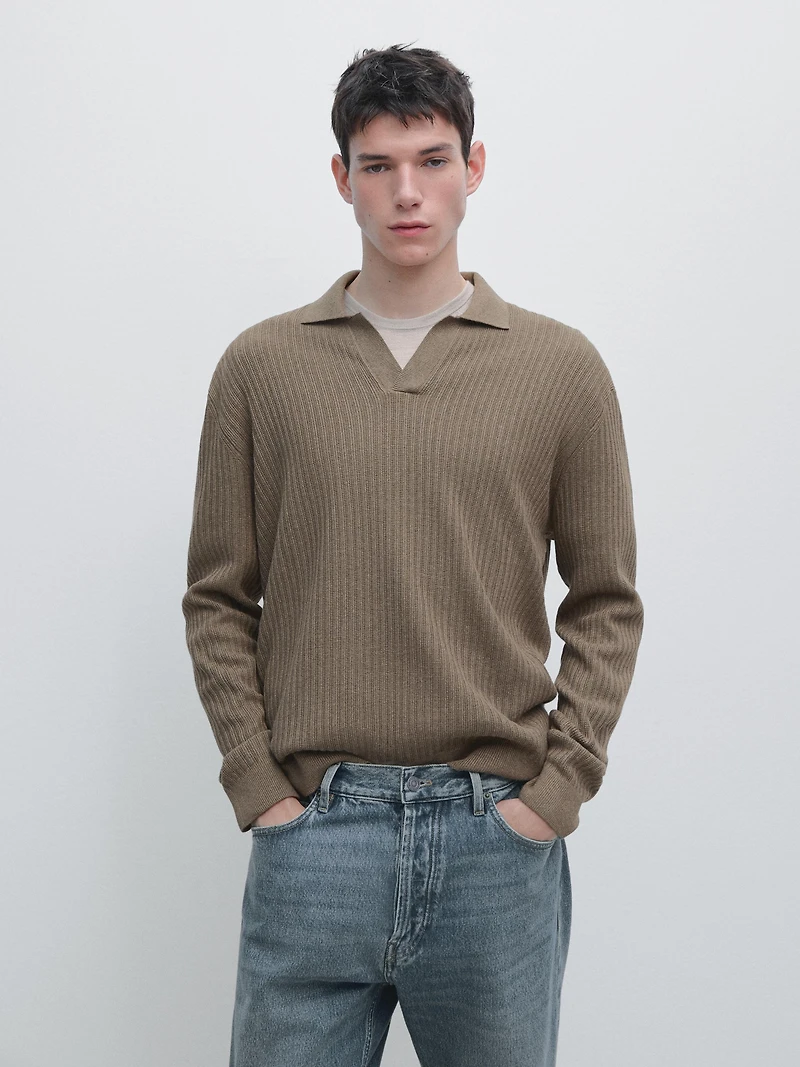 Pull polo en maille de coton mélang