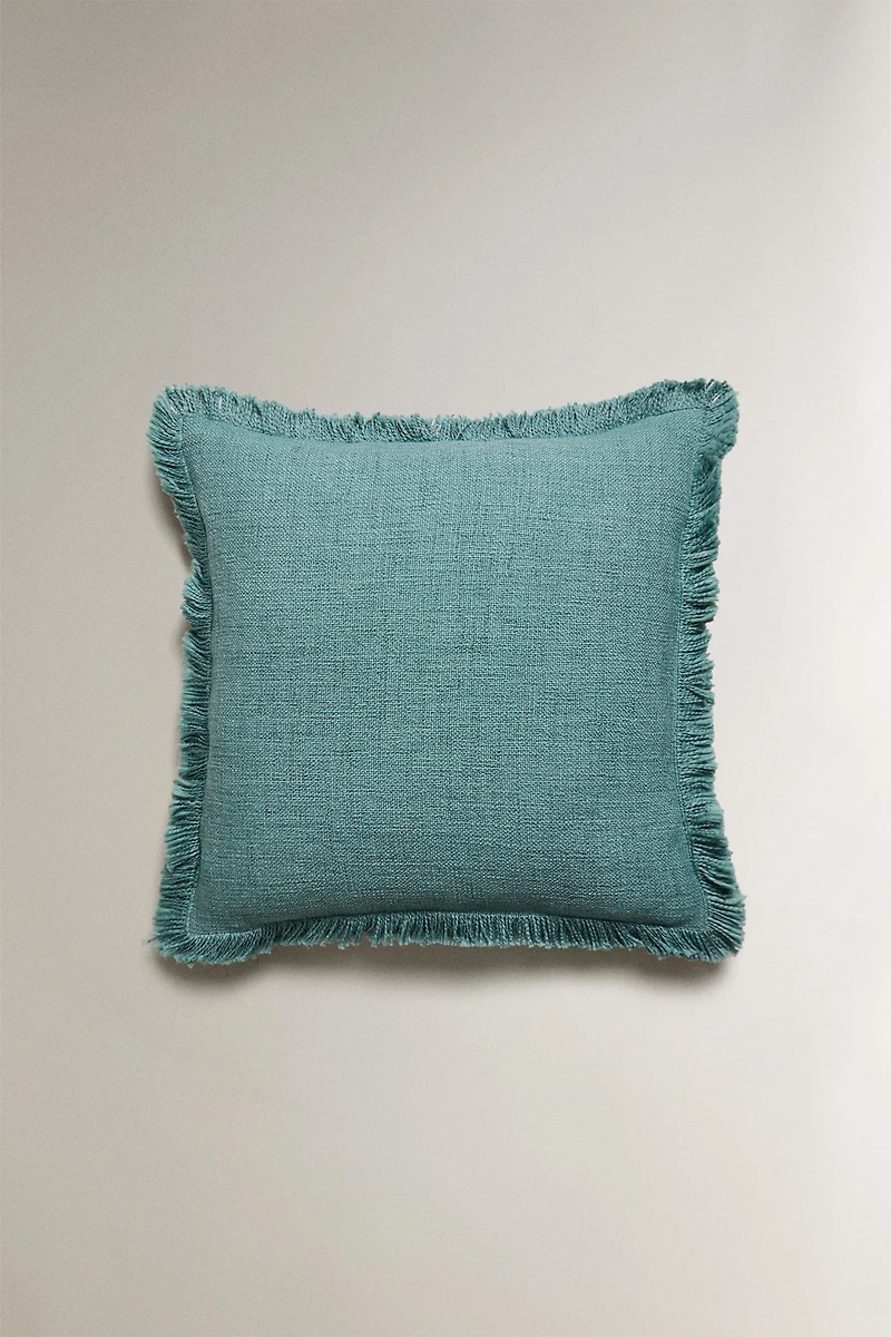 FRINGED THROW PILLOW COVER