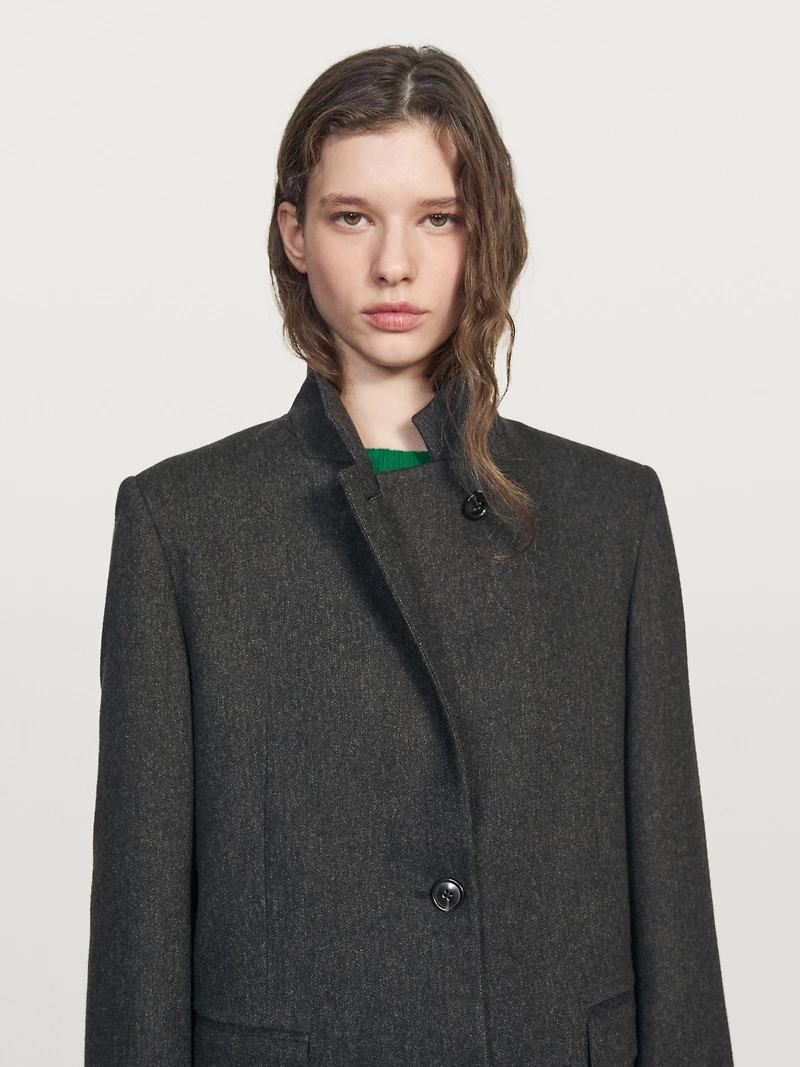 Wool blend three-button blazer