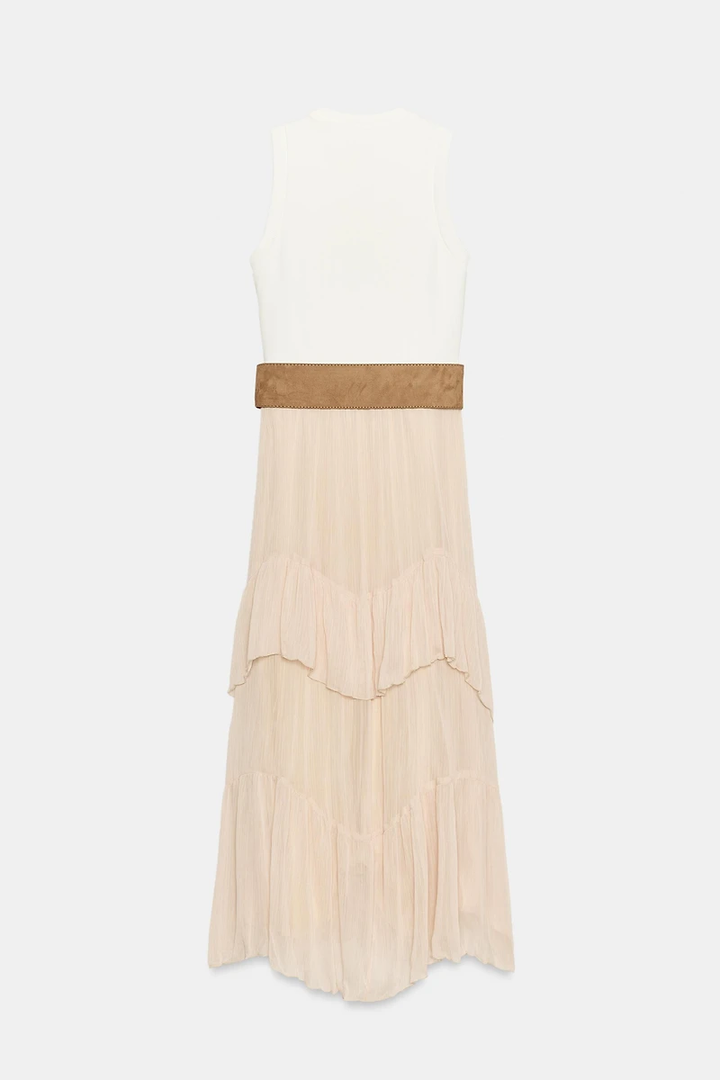 COMBINED MIDI BELTED DRESS