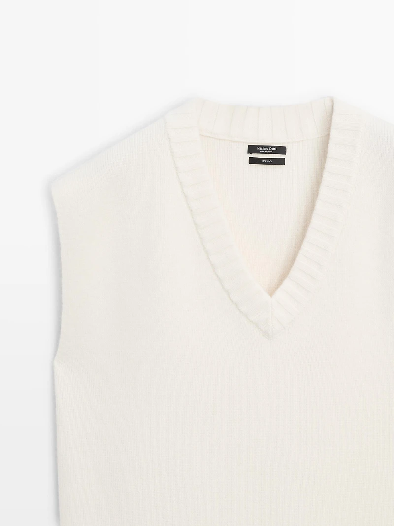 Gilet long en maille 100 % laine