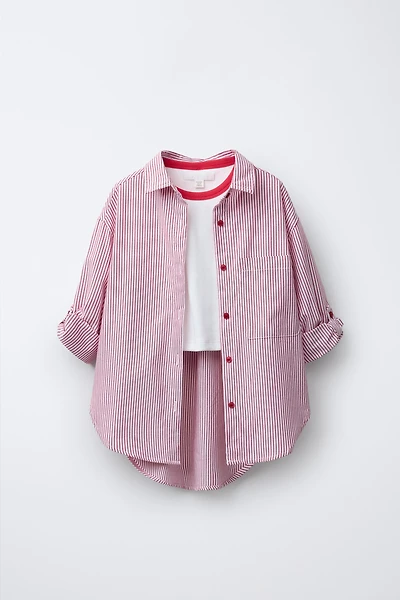 PACK CHEMISE À RAYURES AVEC T-SHIRT EN CÔTELÉ ET COL CONTRASTE