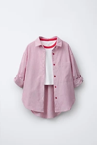 PACK CHEMISE À RAYURES AVEC T-SHIRT EN CÔTELÉ ET COL CONTRASTE