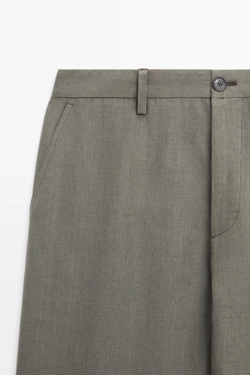 100% linen straight-leg trousers