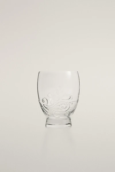 RAISED FLORAL DESIGN GLASS TUMBLER