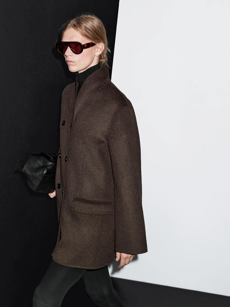 Wool blend coat with tuxedo collar
