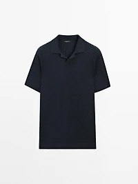 Ribbed knit short sleeve polo shirt