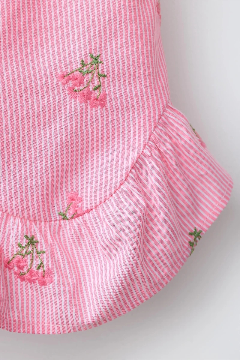 EMBROIDERED FLORAL STRIPED TOP
