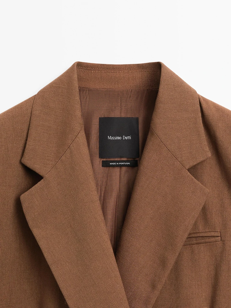 Double-breasted linen blend blazer