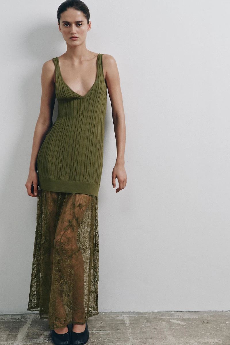 LACE KNIT MIDI DRESS