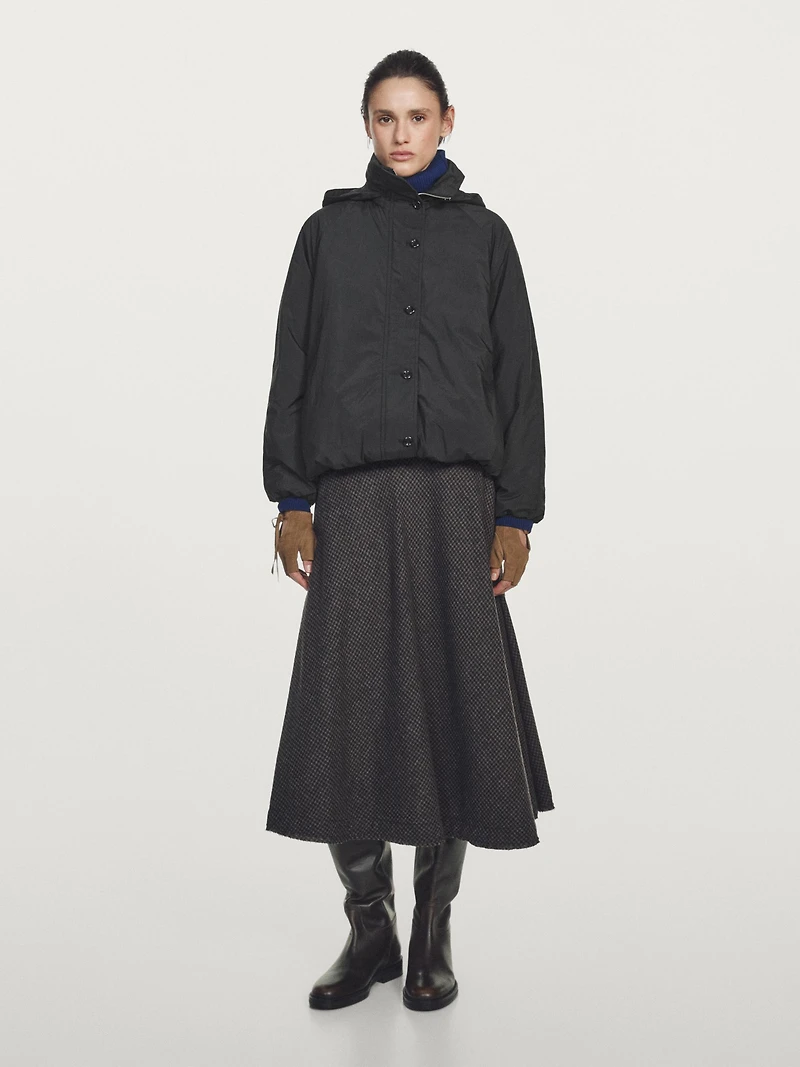 Water-repellent padded parka with high neck