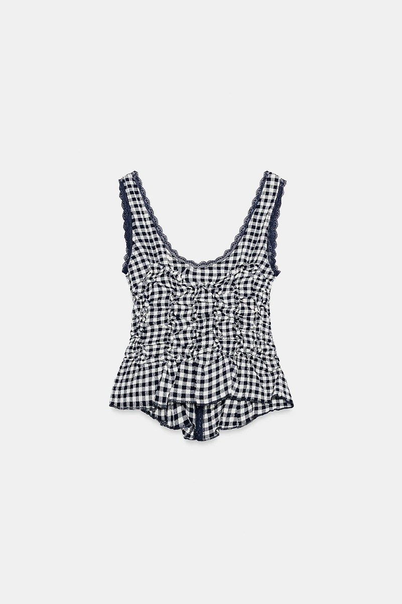 DRAPED GINGHAM TOP