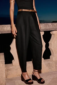 LINEN STRAIGHT LEG PANTS WITH BELT