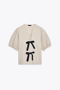 BLOUSE À LACETS AVEC LIN